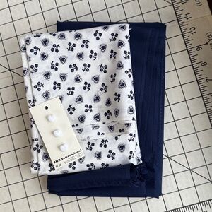 Vintage Navy Blue & White Cotton Fabric Bundle – 2 Yards Solid + 1.25 Yards